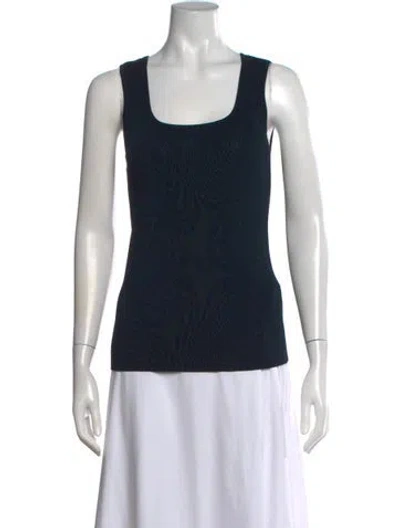 Pre-owned St. John Couture Square Neckline Sleeveless Top In Blue/metallic