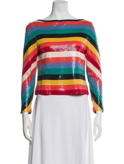 Pre-owned St. John Couture Striped Bateau Neckline Top In Multi