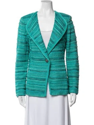 Pre-owned St. John Couture Striped Blazer In Green