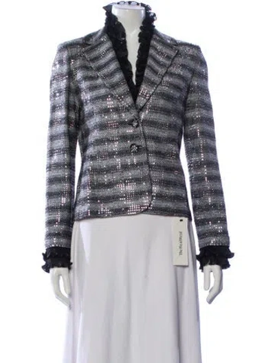 Pre-owned St. John Couture Striped Blazer In White
