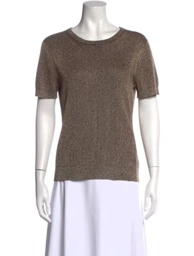 Pre-owned St. John Couture Striped Crew Neck Top In Brown