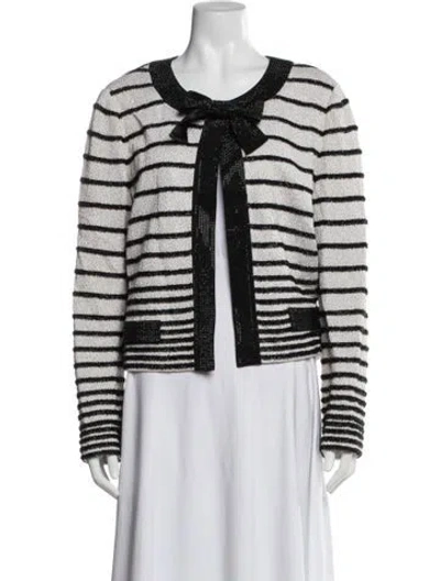 Pre-owned St. John Couture Striped Evening Jacket In White