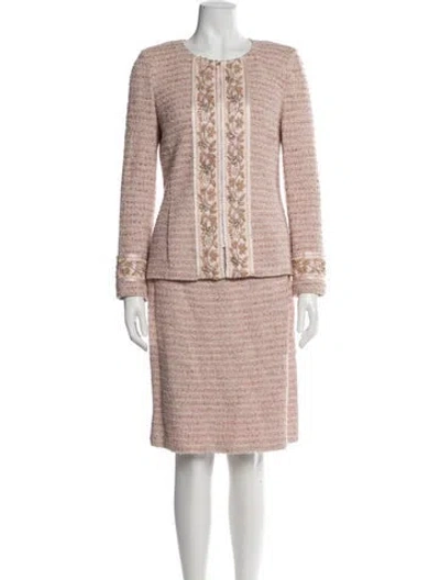 Pre-owned St. John Couture Striped Glitter Accents Skirt Set In Pink