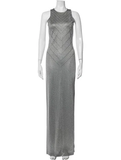 Pre-owned St. John Couture Striped Long Dress W/ Tags In Grey