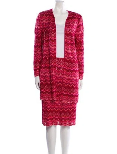 Pre-owned St. John Couture Striped Sequin Embellishments Skirt Set In Pink