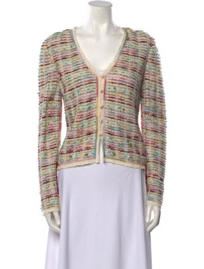 Pre-owned St. John Couture Striped V-neck Sweater In Neutral