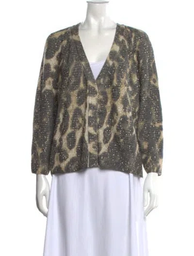 Pre-owned St. John Couture Suede Animal Print Sweater In Neutral