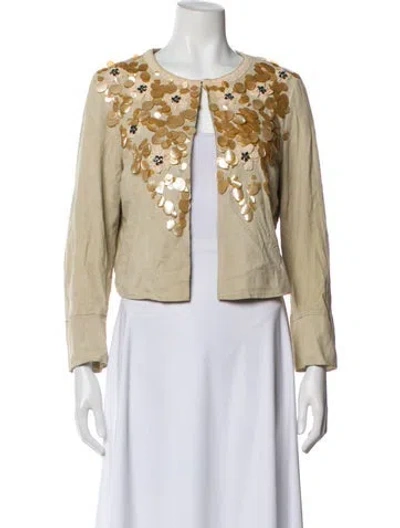 Pre-owned St. John Couture Suede Patterned Jacket In Neutral