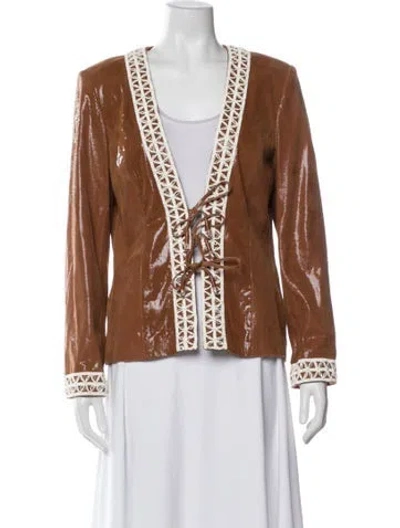 Pre-owned St. John Couture Suede Printed Evening Jacket In Brown