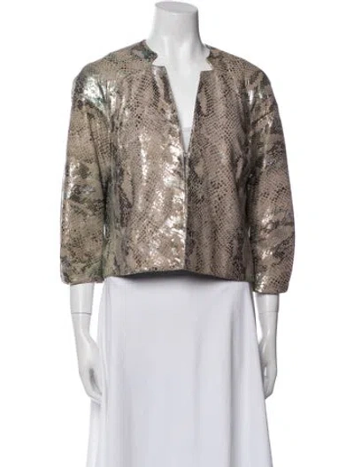 Pre-owned St. John Couture Suede Printed Evening Jacket In Neutral