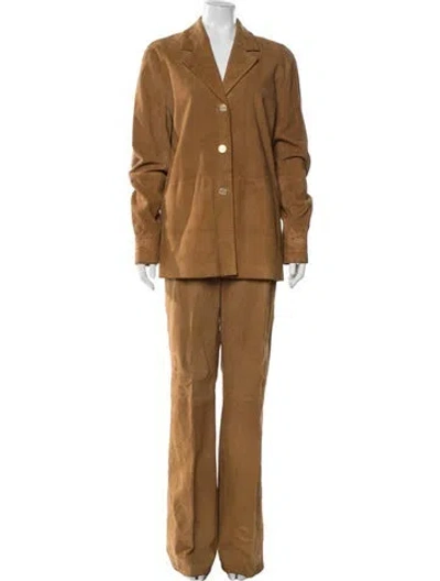 Pre-owned St. John Couture Suede Tweed Pattern Pant Set In Brown