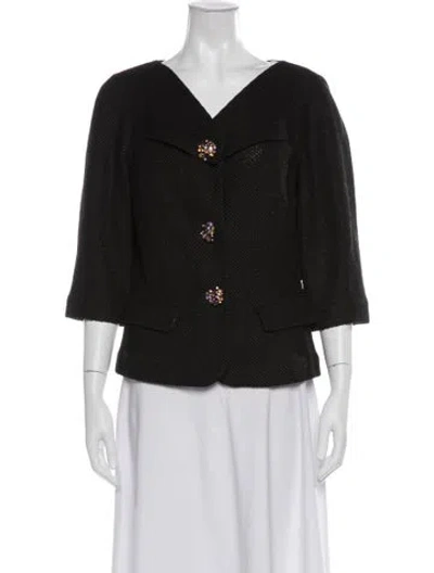 Pre-owned St. John Couture Tweed Pattern Blazer In Black