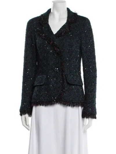 Pre-owned St. John Couture Tweed Pattern Blazer In Black