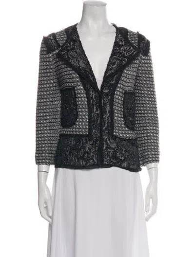 Pre-owned St. John Couture Tweed Pattern Blazer In Black