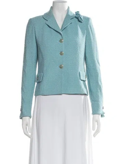 Pre-owned St. John Couture Tweed Pattern Blazer In Blue