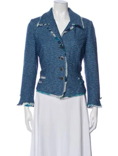 Pre-owned St. John Couture Tweed Pattern Blazer In Blue