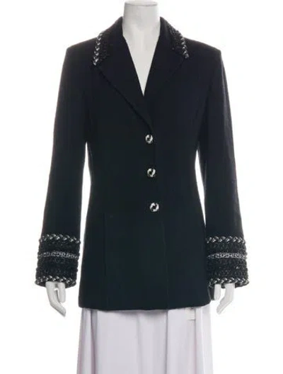 Pre-owned St. John Couture Tweed Pattern Blazer In Blue
