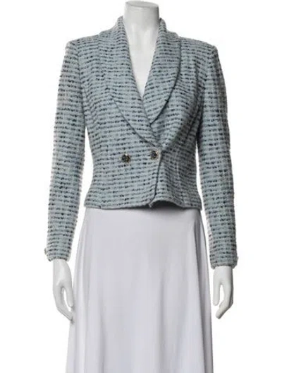 Pre-owned St. John Couture Tweed Pattern Blazer In Blue