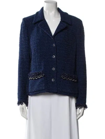 Pre-owned St. John Couture Tweed Pattern Blazer In Blue