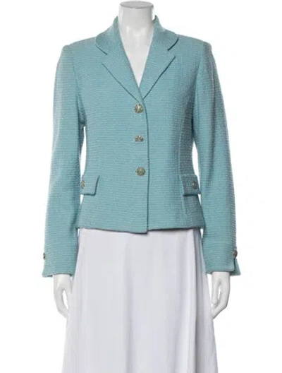 Pre-owned St. John Couture Tweed Pattern Blazer In Blue