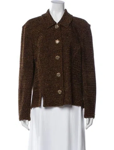 Pre-owned St. John Couture Tweed Pattern Blazer In Brown