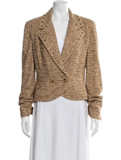 Pre-owned St. John Couture Tweed Pattern Blazer In Gold
