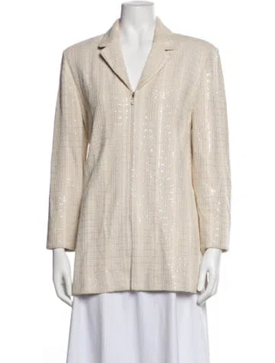 Pre-owned St. John Couture Tweed Pattern Blazer In Metallic/neutrals