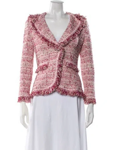 Pre-owned St. John Couture Tweed Pattern Blazer In Metallic/pink