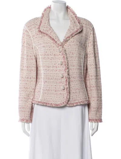 Pre-owned St. John Couture Tweed Pattern Blazer In Metallic/pink