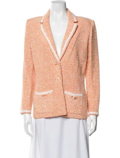 Pre-owned St. John Couture Tweed Pattern Blazer In Neutrals/orange