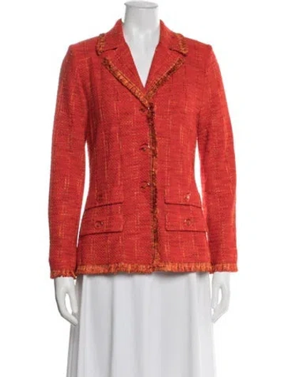 Pre-owned St. John Couture Tweed Pattern Blazer In Orange