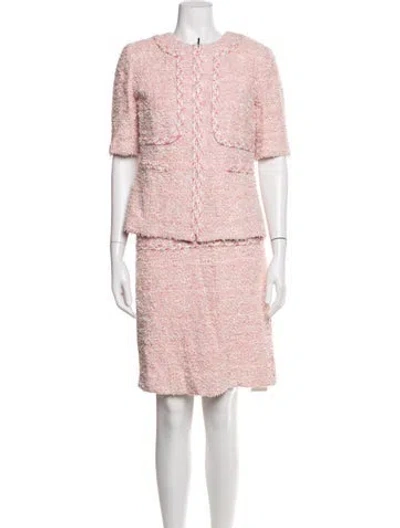 Pre-owned St. John Couture Tweed Pattern Braided Accents Dress Set In Metallic/pink