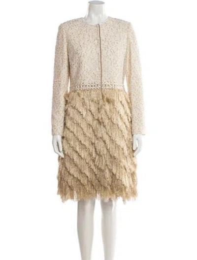 Pre-owned St. John Couture Tweed Pattern Coat In Gold