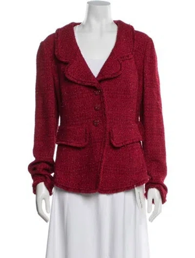 Pre-owned St. John Couture Tweed Pattern Coat In Red