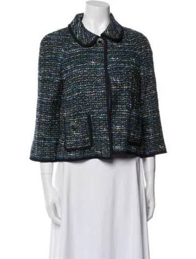 Pre-owned St. John Couture Tweed Pattern Evening Jacket In Blue