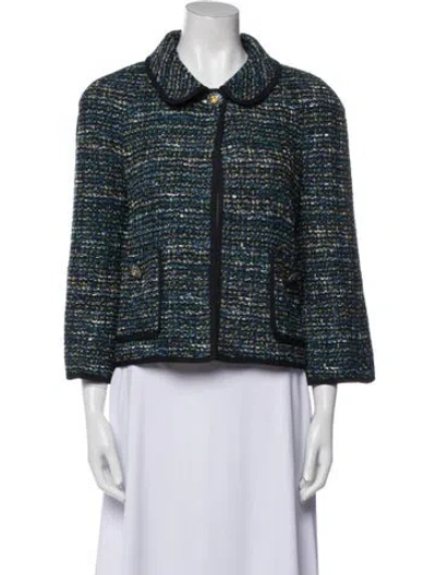 Pre-owned St. John Couture Tweed Pattern Evening Jacket In Blue