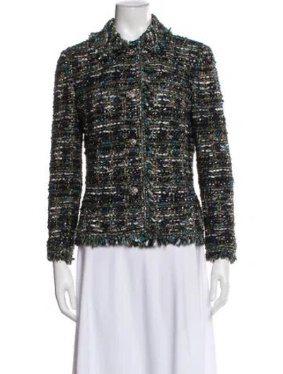 Pre-owned St. John Couture Tweed Pattern Evening Jacket In Green