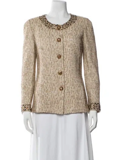 Pre-owned St. John Couture Tweed Pattern Evening Jacket In Neutral