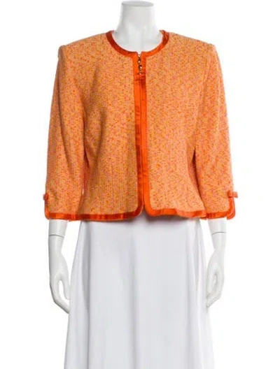 Pre-owned St. John Couture Tweed Pattern Evening Jacket In Orange