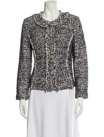 Pre-owned St. John Couture Tweed Pattern Evening Jacket In White