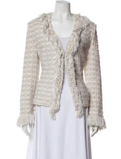 Pre-owned St. John Couture Tweed Pattern Evening Jacket In White