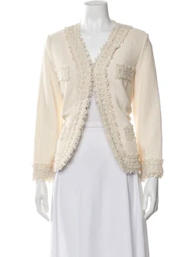 Pre-owned St. John Couture Tweed Pattern Evening Jacket In White