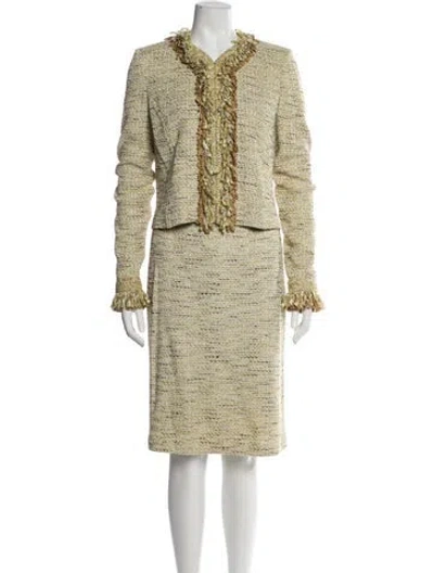 Pre-owned St. John Couture Tweed Pattern Glitter Accents Skirt Set In Neutral