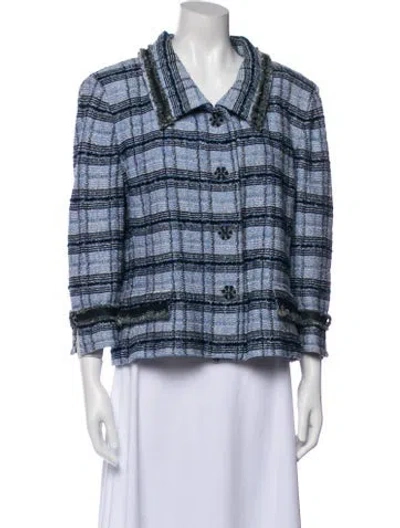 Pre-owned St. John Couture Tweed Pattern Jacket In Blue