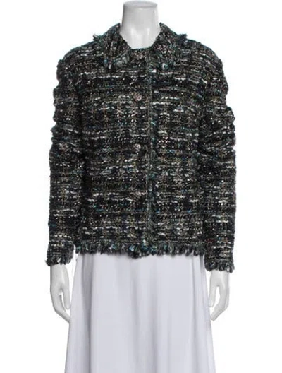 Pre-owned St. John Couture Tweed Pattern Jacket In Blue