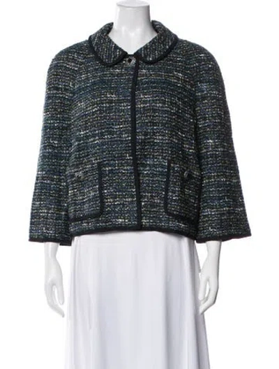 Pre-owned St. John Couture Tweed Pattern Jacket In Blue