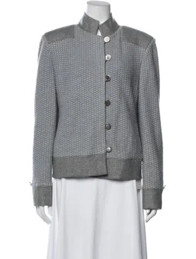 Pre-owned St. John Couture Tweed Pattern Jacket In Blue/metallic