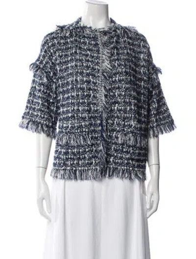Pre-owned St. John Couture Tweed Pattern Jacket In Blue/white