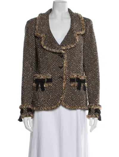Pre-owned St. John Couture Tweed Pattern Jacket In Brown