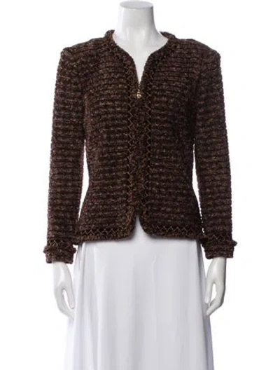 Pre-owned St. John Couture Tweed Pattern Jacket In Brown